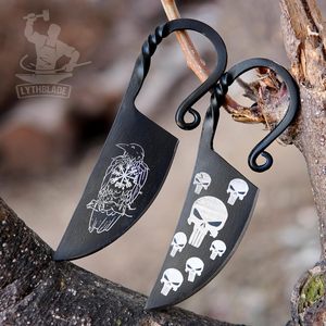 Par de Cuchillos Vikingos Forjados a Mano con Hoja de Acero de Alto Carbono, Cuchillos Celticos de Estilo Nórdico con Diseño de Cuervo de Odín, Collar con Mango de Acero - Product Image 6