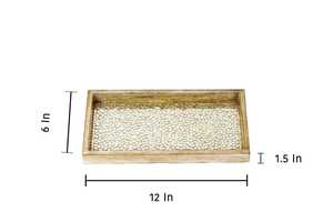 Handmade <b>Wooden</b> Tray Rectangle <b>Solid</b> Color Minimalist Design with Silver Mosaic Inlay Decorative Functional Dishes & Plates - Product Image 4