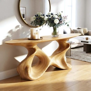 Modern Sculptural Solid Wood Console <b>Table</b> Handmade Entryway <b>Table</b> with Organic Curved Base Artistic Hallway Furniture Decor - Product Image 3