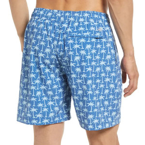 Short de bain pour hommes, imprimé palmiers bleus, taille élastique, séchage rapide, short décontracté, matière extensible, conçu pour la randonnée et le camping - Product Image 3