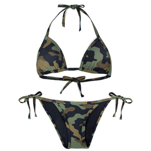 Ensemble bikini camouflage dos nu pour femme, deux pièces, en Spandex et Polyester, maillot de bain avec bas à nouer sur les côtés, coupe extensible, style classique - Product Image 3