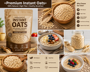 Avena Instantánea Premium de Grano Entero, Alta en Fibra, Hojuelas de Avena de Cocción Rápida, Cereal Seco a Granel, Producto de 1 kg, Vida Útil de 12 Meses - Product Image 2