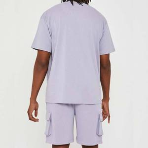High Quality Twin <b>Set</b> Summer Solid Two-Piece Breathable Polyester Cotton Men's Casual T-Shirt and Shorts <b>Set</b> Seamless Fusing - Product Image 6