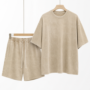 Ensemble T-shirt et short d'été personnalisé, style vintage délavé, respirant, 100% coton, coupe oversize, streetwear, deux pièces, OEM, marque privée - Product Image 1