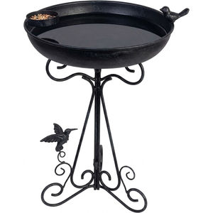 Elegante y Moderno Baño y Comedero para Pájaros de Metal de Lujo, Adorno de Jardín para Exteriores, Diseño Hecho a Mano con Trabajos de Grabado, Acabado Blanco, Pedestal de Hierro - Product Image 3