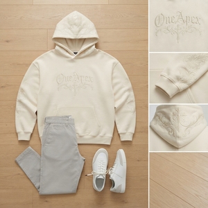 Sweat-shirt à capuche oversize pour homme, couleur crème, avec motif brodé, style streetwear, en molleton personnalisé, vêtements OEM - Product Image 4