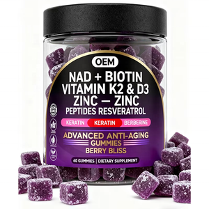 Fabricant <span class=keywords><strong>de</strong></span> compléments alimentaires personnalisés NAD+ Biotine <span class=keywords><strong>Zinc</strong></span> Vitamine K2 D3 Gummies pour la croissance des cheveux, la santé <span class=keywords><strong>de</strong></span> la peau et l'anti-âge - Product Image 1