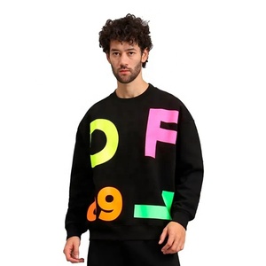 New Arrival Men's <b>Black</b> <b>Crew</b> <b>Neck</b> <b>Sweatshirt</b> Oversized Fit Printed Letter Pattern Casual Knitted Pullover Autumn Wear Shirt - Product Image 1