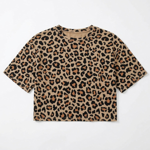 Leopard Print Crop Top Womens <b>Animal</b> <b>Pattern</b> Cropped T Shirt Wholesale Drop Shoulder Cheetah Tee Shirts Oversized Summer Tops - Product Image 1