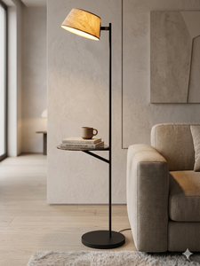 Modern metal Floor lamp E26/ E27 with fabric lampshade and glass <b>tray</b>, on/off switch for for hotels bedrooms living room - Product Image 6