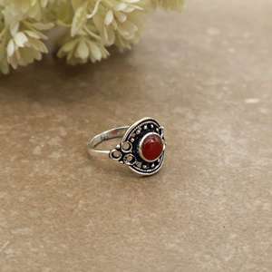 SHYAM JEWELRS Vintage Natural Red Onyx <b>Statement</b> <b>Ring</b> 925 Sterling Silver Plated Adjustable Band Antique Boho Ethnic Handmade - Product Image 3