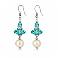 Boucles d'oreilles pendantes en cristal et perles turquoise, bijoux faits à la main en argent, accessoire élégant et tendance de haute qualité pour femmes