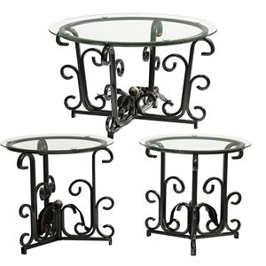 Moderno tavolino 3 pezzi Set di tavolini in vetro temperato robusta struttura in metallo resistente ai graffi facile da pulire per piccoli spazi - Product Image 1