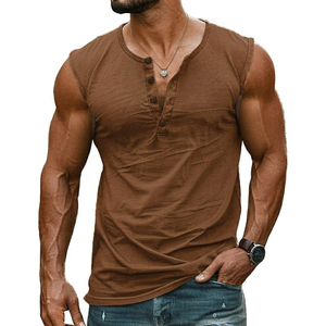 Custom Design Blank Men's Henley Tank Top Button Placket Sleeveless Muscle Shirt Wholesale Bulk Streetwear Fitness Top Tank Tops - Product Image 6
