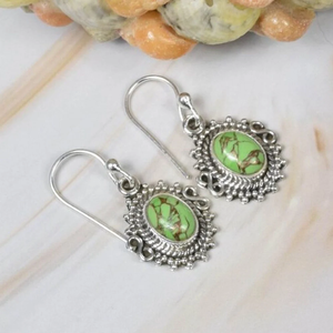 Green Turquoise 925 Sterling <b>Silver</b> <b>Earrings</b> Handmade Boho Jewelry for Women Fine <b>Stud</b> <b>Earrings</b> - Product Image 1