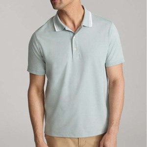 Chemise polo en coton piqué à manches courtes pour homme, coupe classique, couleur unie, décontractée, tricotée, respirante, avec boutons - Product Image 1