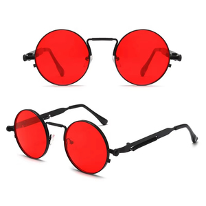 Lunettes de soleil rondes vintage style punk pour hommes, monture métallique à ressort, verres miroir steampunk pour femmes, lunettes rétro originales - Product Image 1