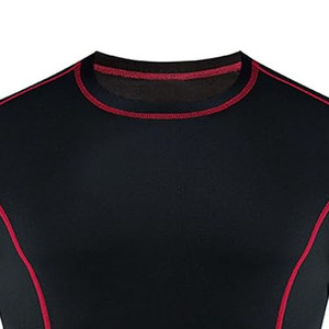 <b>Men's</b> Long Sleeve <b>Black</b> Compression <b>Shirt</b> Red Trim Quick Dry <b>Slim</b> <b>Fit</b> O-Neck Casual Breathable Eco-Friendly Knitted Spandex - Product Image 2