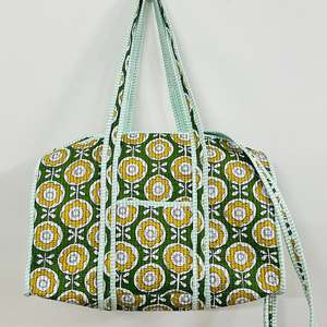 Handmade Quilted Cotton Travel <b>Bag</b> for Women <b>Large</b> Weekender Duffle with Block Print Shoulder Overnight <b>Bag</b> - Product Image 6