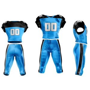 Ensemble maillot et pantalon de football américain bleu et noir, sublimé, col en V, manches courtes, anti-humidité, uniforme ajusté pour hommes - Product Image 1