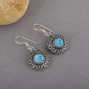 Pendientes de Plata de Ley 925 con Incrustaciones de Larimar Natural, Diseño Floral, Estilo Vintage 2026, para Mujer, Joyería Fina - Product Image 1