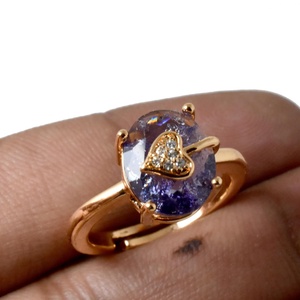 Anillo de compromiso y boda elegante con diamantes de circonita cúbica y zafiro, chapado en oro rosa, estilo coctel - Product Image 4