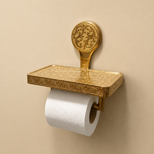 Luxury Brass Toilet Paper Holder with <b>Shelf</b> <b>Wall</b> Mounted Antique <b>Gold</b> Tissue Roll Holder Decorative Bathroom Hardware Organizer - Product Image 1
