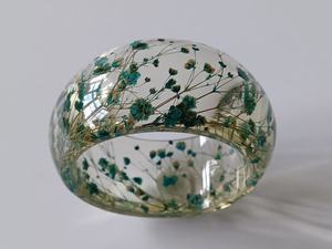 Stunning <b>Clear</b> <b>Resin</b> Bangle with Blue Flowers Premium <b>Resin</b> Bangle Lightweight Comfortable Bangles - Product Image 4