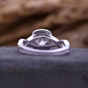 Bague de fiançailles Halo en diamant de laboratoire serti de pavé torsadé unique en or blanc, cadeau d'anniversaire de mariage tendance Certificat IGI - Product Image 3