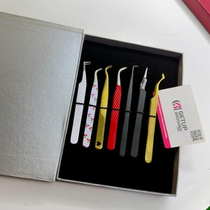 Ensemble de pinces à cils anti-magnétiques en acier inoxydable personnalisées, 90/45/Courbe/Isolation, pointe lisse 10 mm, poignées colorées - Product Image 4