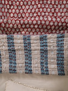 Bohemian Printed Quilt <b>Red</b> White Blue Pattern Handmade Cotton All-Season <b>Bedding</b> <b>Set</b> - Product Image 5