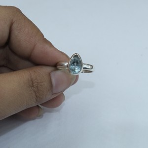 Radhey Krishna Jewellers RKJ-1618 Cute Natural Pear Blue Aquamarine Gemstone <b>Ring</b> Pure 925 Sterling <b>Silver</b> Handmade Bezel <b>Set</b> - Product Image 6
