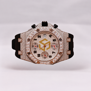 Reloj de Pulsera de Lujo con Cronógrafo de Diamantes, Esfera Esqueletizada en Oro Rosa, Correa de Goma, Analógico - Product Image 4