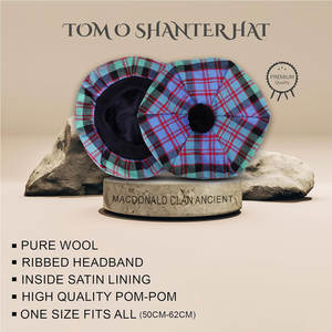 Chapeau écossais en laine de clan avec pompon, style Tam o' Shanter, motif tartan ancien du clan Macdonald, casquette personnalisée des Highlands - Product Image 2