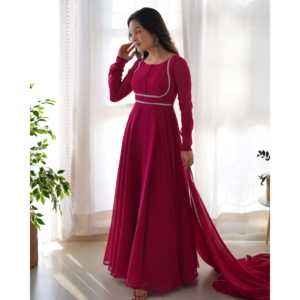 Hermoso Vestido Anarkali con Corte en A y Dupatta, Talla XS, Cintura Imperio, Tela de Chifón, para Fiestas - Product Image 1