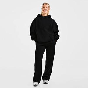 High Demand Custom Logo Black Oversized Hoodie & <b>Jogger</b> 2 Piece <b>Set</b> Women's Tracksuits Cotton Breathable Women's <b>Matching</b> <b>Sets</b> - Product Image 1