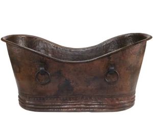 Bañera Rectangular Antigua de Cobre Martillado con Patas de Gato y Doble Deslizamiento para Hogar, Hotel, Villa, Apartamento - Product Image 2