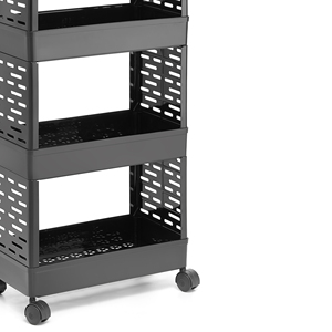 Black Metal Modern Multifunctional Four-Tier Waterproof Floor-Standing Kitchen Use Durable Service Trolley Rolling <b>Storage</b> <b>Rack</b> - Product Image 3