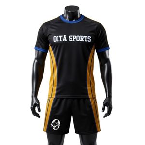 Conjunto de Camiseta y Pantalones Cortos de Netball Sublimados en Negro y Dorado para Hombre, Uniforme Deportivo Ligero de Poliéster para Entrenamiento y Partido - Product Image 1