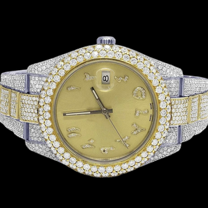 Reloj Personalizado con Cristales de 41 mm, Movimiento de Cuarzo, Oro Blanco, Acero Inoxidable, Números Arábigos, Esfera de Cristal de Dos Tonos, Estilo Hip Hop - Product Image 1