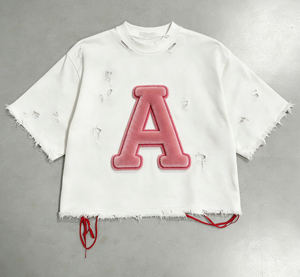 T-shirt court oversize rouge avec imprimé lettre A floquée blanche sur le devant, manches courtes, col rond, style streetwear, haut en jersey de coton pour homme - Product Image 5