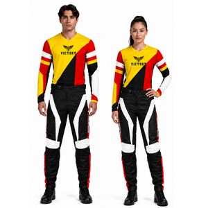 ชุดเสื้อเจอร์ซีย์และกางเกงมอเตอร์ครอสสีเหลืองแดงดำแบบกำหนดเอง ชุดขี่มอเตอร์ไซค์วิบาก MX Enduro อุปกรณ์ขี่มอเตอร์ไซค์ออฟโรด ชุดแข่งรถวิบากสำหรับทุกเพศ - Product Image 1