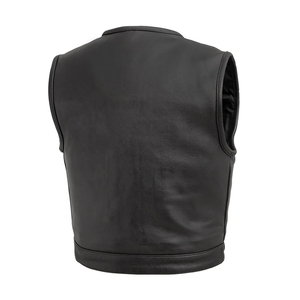 Chaleco de Cuero Genuino Premium para Hombre - Estilo Motero Clásico Negro con Cierre Frontal Oculto - Product Image 3