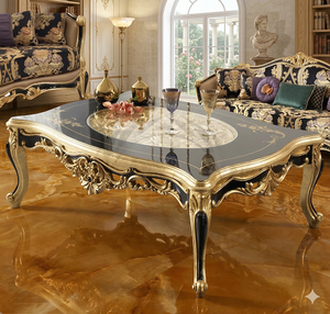 Antique <b>Gold</b> Handcrafted Wooden <b>Round</b> <b>Table</b> Traditional Decorative Accent Furniture for Living Room - Product Image 1
