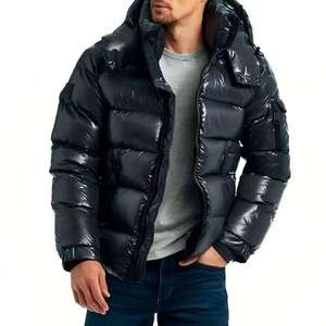 Men's Shiny <b>Down</b> Puffer Jacket Hooded Winter Coat with Pockets Custom Logo Outerwear - Product Image 1