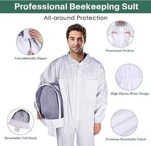 Combinaison d'apiculteur blanche, protection intégrale, voile amovible, capuche ventilée, respirante, coupe ample, vêtement de sécurité en polyester surjeté - Product Image 2