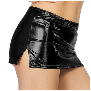 Micro Skirt Shiny Metallic Faux Leather Split Skirt Night Club <b>Pole</b> <b>Dancing</b> Low Waist Elastic Waistband Miniskirts - Product Image 1