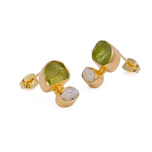 Pendientes de Peridoto en Bruto, Piedra de Nacimiento de Agosto, Chapados en Oro, Hechos a Mano, Gema en Bruto, para Mujer, Modernos, de Latón, al por Mayor - Product Image 5
