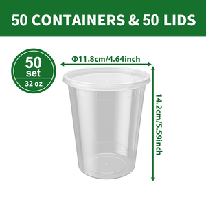 Contenedores de Plástico para Alimentos con Tapas, 50 Juegos, 32 oz, Herméticos, Libres de BPA, Aptos para Microondas/Congelador, Diseño Moderno, para Fiestas, Restaurantes y Comida para Llevar - Product Image 3
