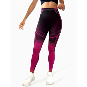 Women High Waist Sports <b>Leggings</b>, Compression Fit, Color Block Design, Striped <b>Pattern</b>, For Fitness & Workout - Product Image 1